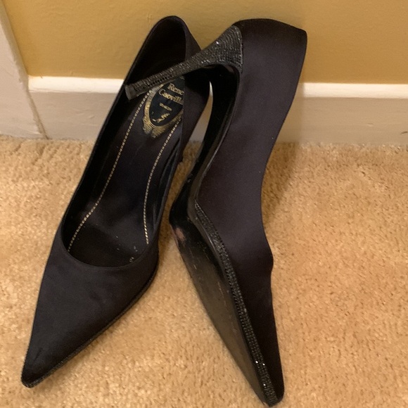 Rene Caovilla YASMINE CRYSTAL BLACK PUMP satin with jewelled trimmed sole/heel - Picture 5 of 10